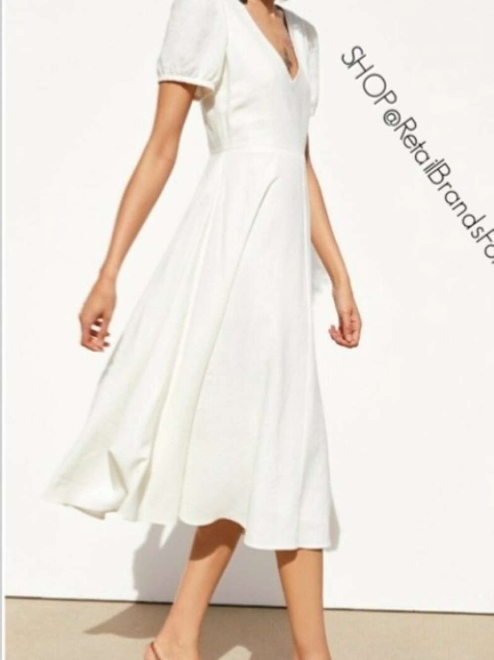 ZARA Linen Blend Smocked Back V-Neck Fully Lined Midi Maxi Dress $69.90